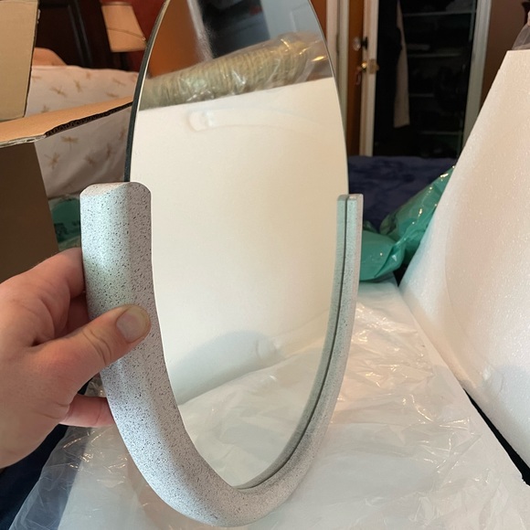 Elena Glass Wall Mirror w/ Speckled White Wooden Edge - Picture 6 of 8